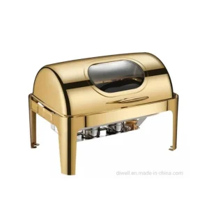 Chafing Dish 9L Golden Roll Top with Glass Window