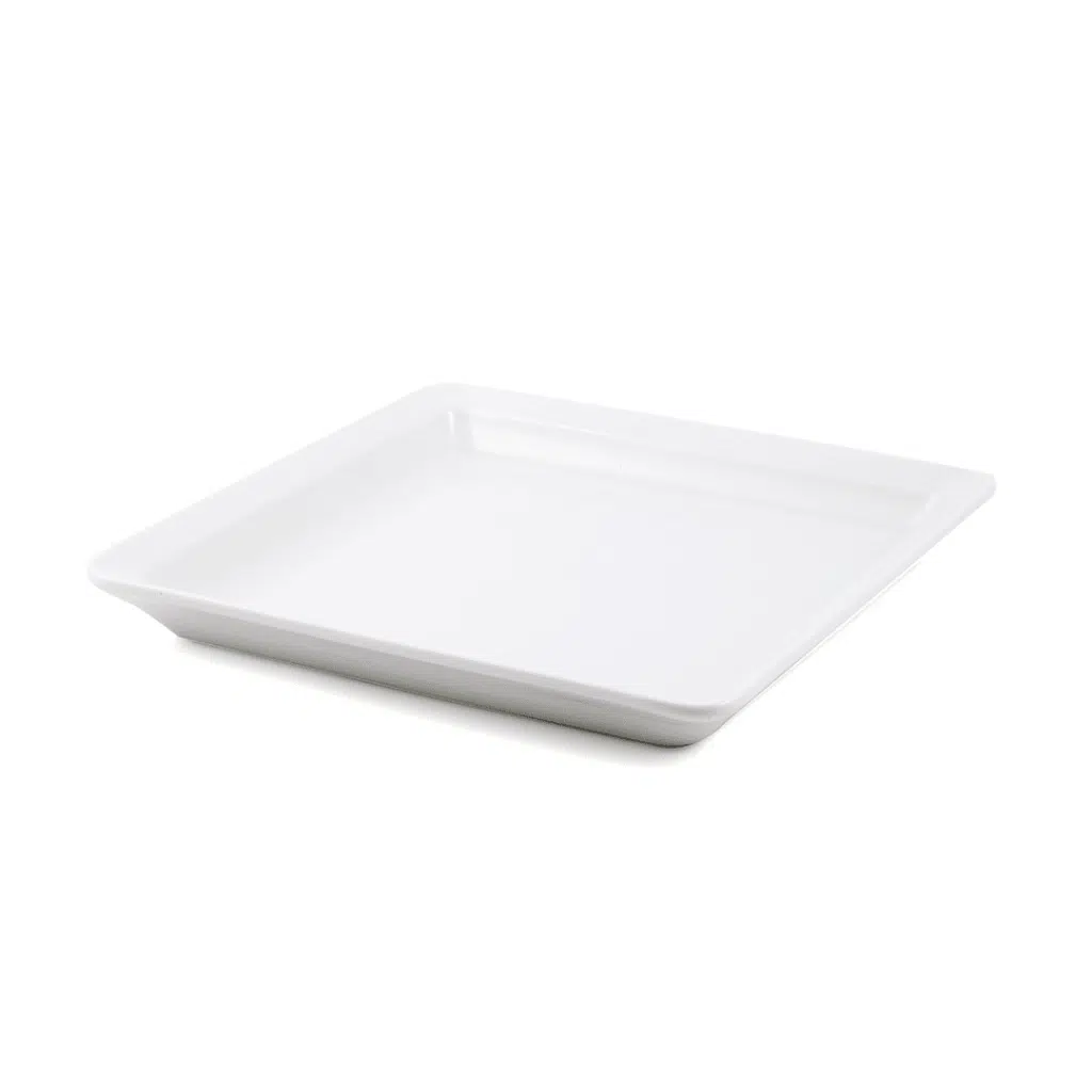 Ivory Porcelain Square Plate with Flat Bottom