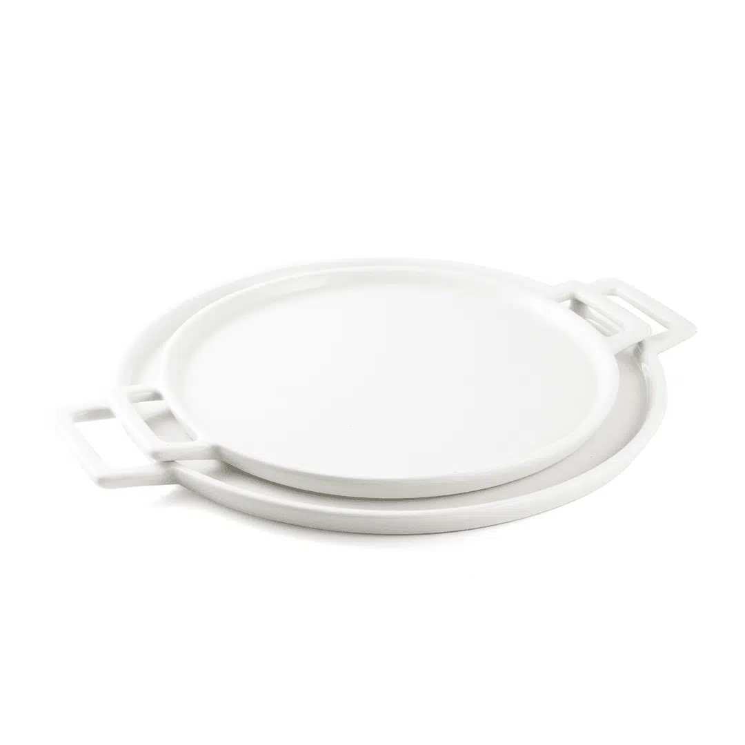 Ivory Porcelain Pizza Plate with Handle - Image 2