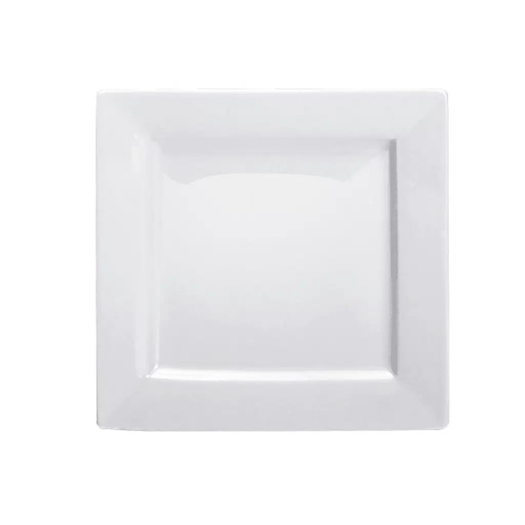 Ivory Porcelain Square Plate Double Rim