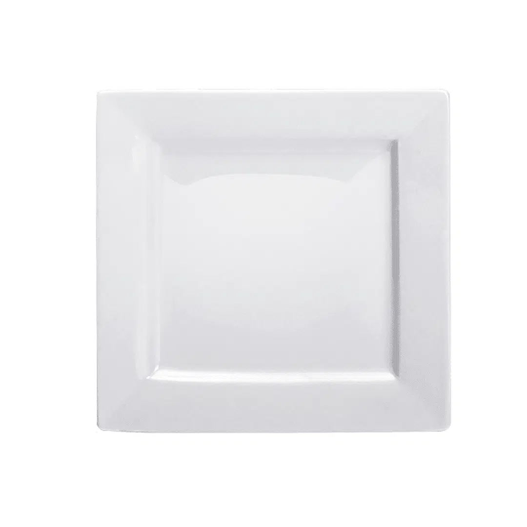 Ivory Porcelain Square Plate Double Rim