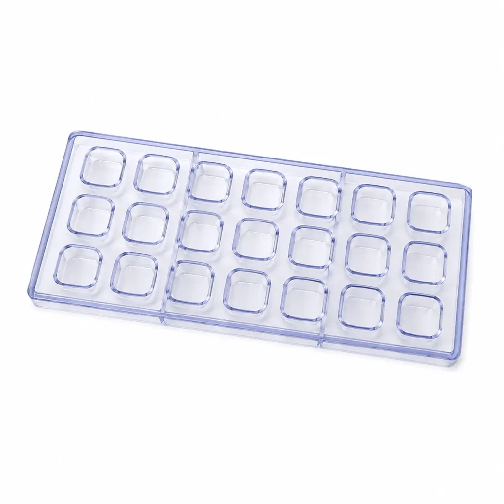 Chocolate Mold, Rounded Square Shapes, 20 Compartments